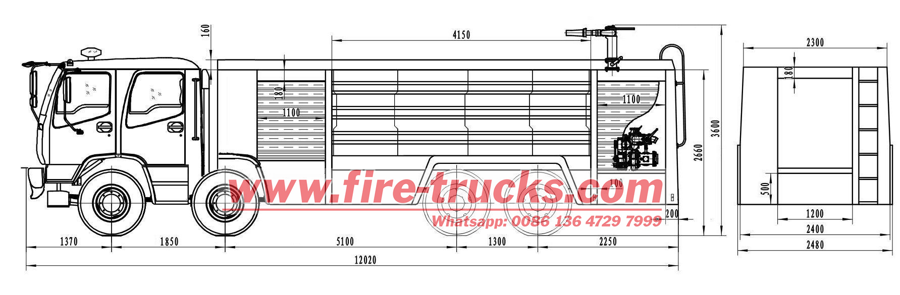 HOWO 8x4 heavy duty dry powder fire truck drawing