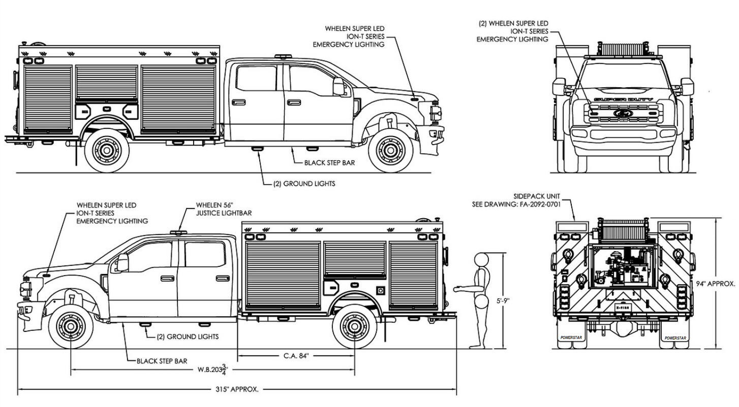 Grate Wall 4x4 fire command vehicle technical drawing