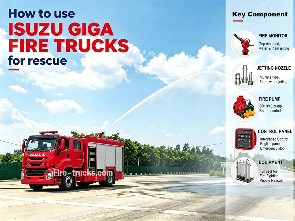 ISUZU GIGA 3500L water foam fire truck working