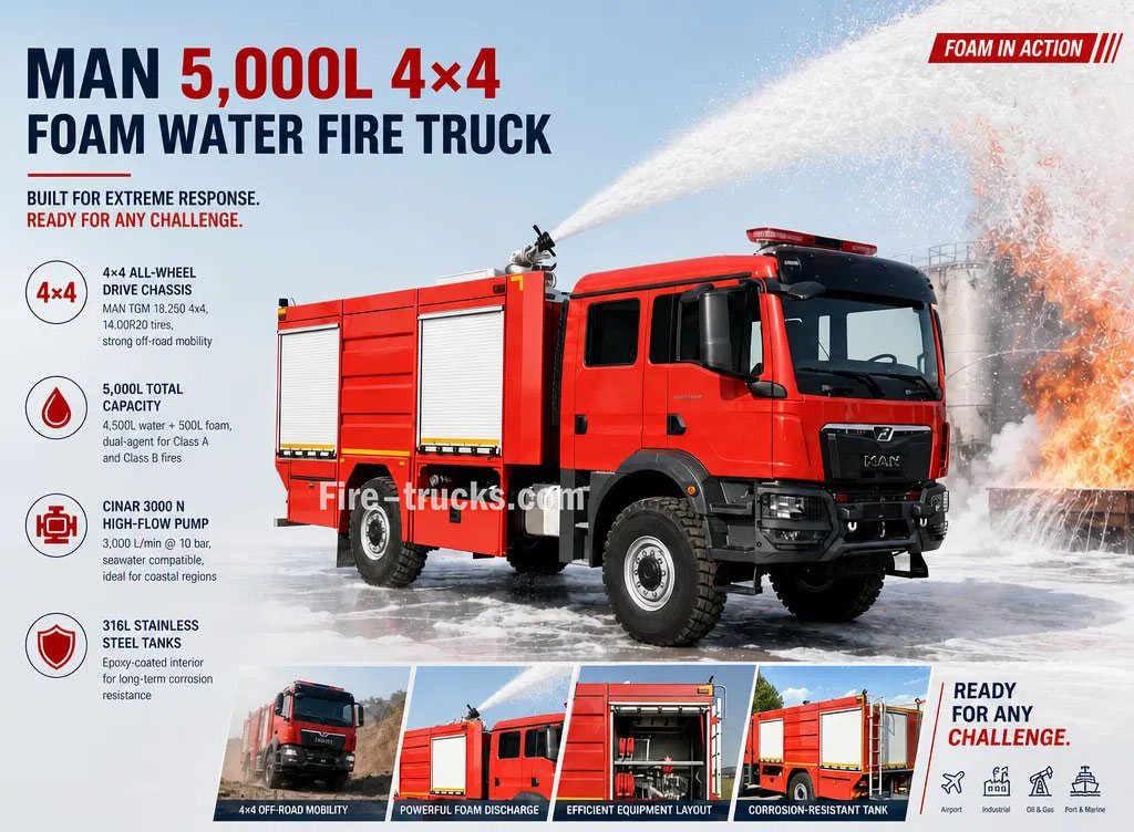 AN TGM 4x4 High Pressure Foam Fire Rescue Truck 5000L Water Foam for Philippines Offshore Platform and Oil Terminal Emergencies AN TGM 4x4 High Pressure Foam Fire Rescue Truck 5000L Water Foam for Philippines Offshore Platform and Oil Terminal Emergencies