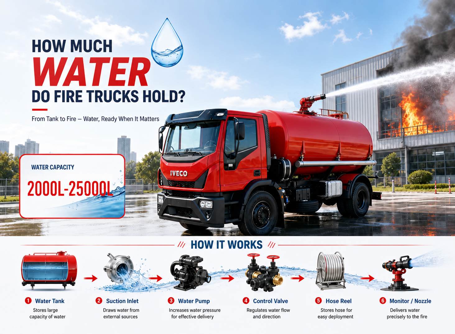 Capacité du réservoir d'eau d'un camion de pompiers : quelle quantité d'eau les camions de pompiers contiennent-ils ?