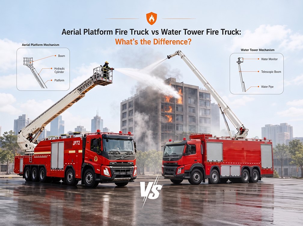 Camion de pompiers avec plateforme aérienne vs camion de pompiers avec tour d'eau : quelle est la différence ?
