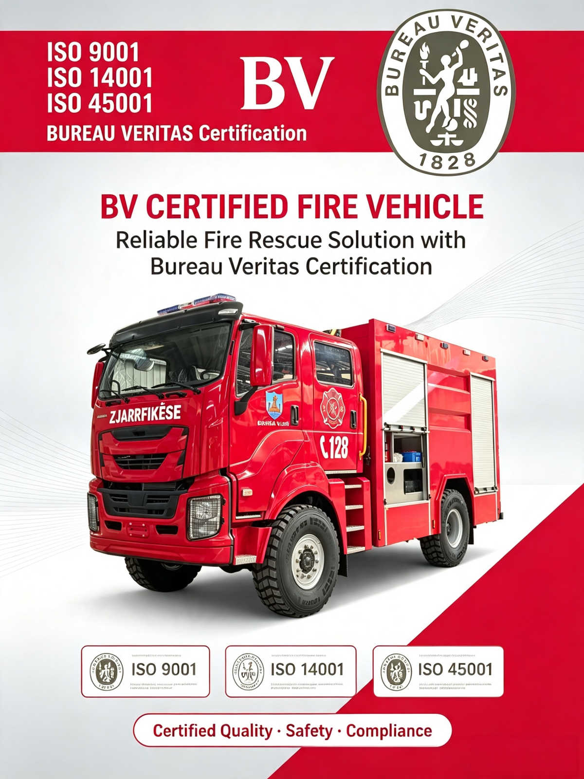 Camions de pompiers GIGA ISUZU 4x4, certificat BV et rapport de condition d'arrimage